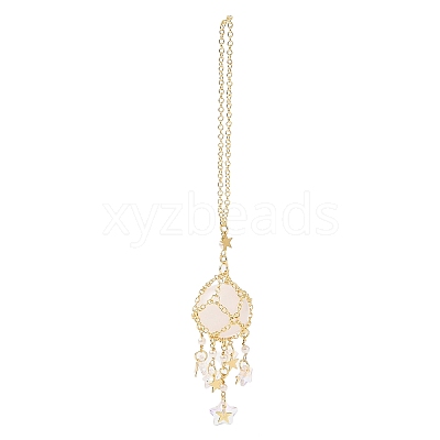 Natural Quartz Crystal with Rack Plating Brass Pendants Decorations AJEW-B023-01G-03-1