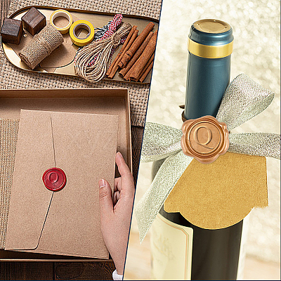 1Pc Golden Tone Brass Wax Seal Stamp Heads with Bamboo Stick Shaped Handles STAM-CP0001-05Q-1