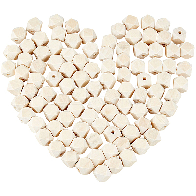 100Pcs Unfinished Wood Faceted Cube Beads WOOD-PA0001-75A-1