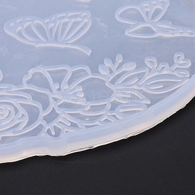 Flat Round with Flower & Butterfly Cup Mat Silicone Molds DIY-M034-29-1