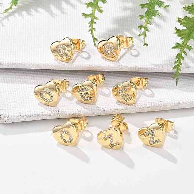 Rack Plating Brass Micro Pave Clear Cubic Zirconia Stud Earrings EJEW-K299-01G-1