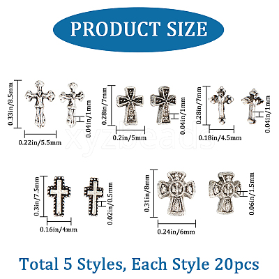 100Pcs 5 Style Zinc Alloy Cabochons MRMJ-CP0001-20-1