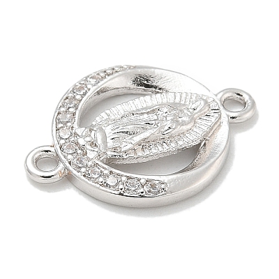 Rack Plating Brass Micro Pave Clear Cubic Zirconia Religion Virgin Mary Connector Charms KK-L224-094P-07-1