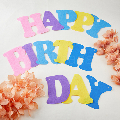 Non-Woven Fabric Cloth Happy Birthday Word Garlands AJEW-WH0398-007-1