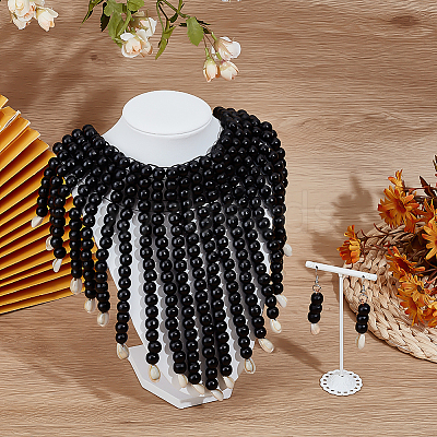Ethnic Wood Beaded Necklaces & Dangle Earring Sets SJEW-WH0004-11-1
