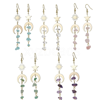 Moon & Sun & Star Brass Asymmetrical Earrings EJEW-JE05461-1