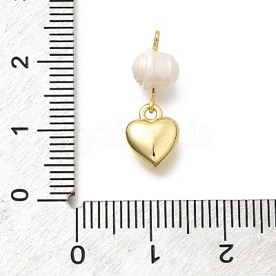 Brass & Natural Pearl Heart Pendants KK-Z093-32G-1