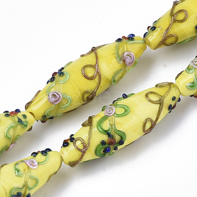 Handmade Gold Sand Lampwork Beads Strands LAMP-T007-02C-1