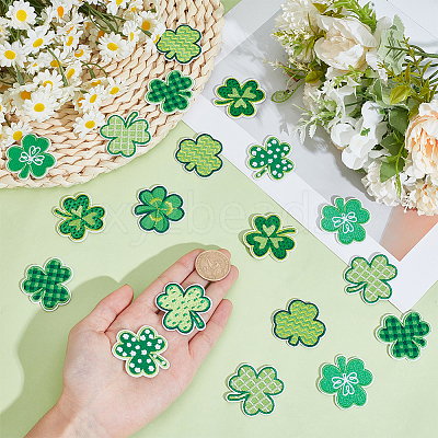 32Pcs 8 Styles Clover Computerized Embroidery Polyester Iron on/Sew on Patches PATC-CY0001-57-1