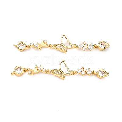 Brass Pave Clear Cubic Zirconia Connector Charms KK-Z139-12G-04-1