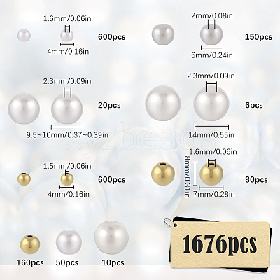 1676Pcs 9 Styles ABS Plastic Imitation Pearl with CCB Plastic Beads FIND-SC0010-16-1