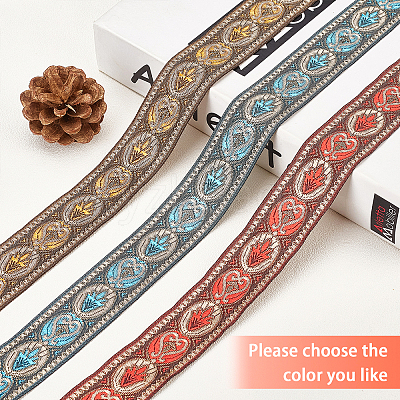 3 Rolls 3 Colors Ethnic Style Embroidery Polyester Ribbons OCOR-PH0001-22-1