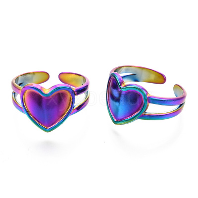304 Stainless Steel Heart Cuff Rings RJEW-N038-118M-1