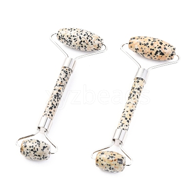 Natural Dalmatian Jasper Brass Face Massager MRMJ-G009-45P-1