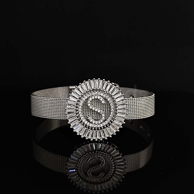 Brass Micro Pave Clear Cubic Zirconia Bangles for Women FS-WGA7409-23-1