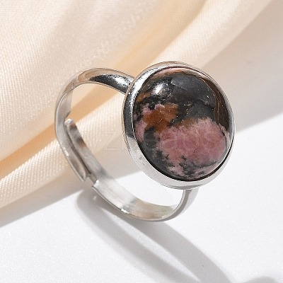 Half Round Natural Rhodonite Finger Rings RJEW-M062-01P-07-1