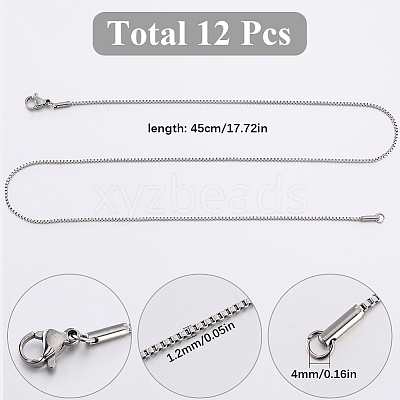 12Pcs 304 Stainless Steel Box Chain Necklaces Set NJEW-SC0001-21-1