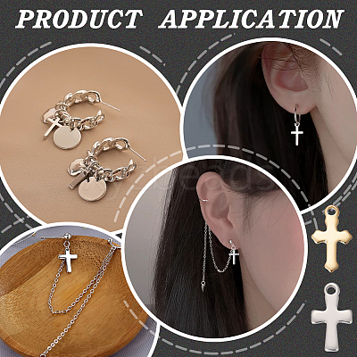 100Pcs 2 Colors 304 Stainless Steel Tiny Cross Charms FIND-UN0004-01-1