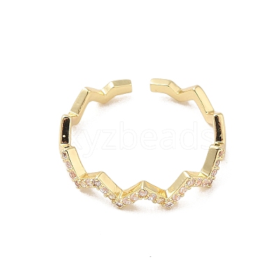 Brass Micro Pave Cubic Zirconia Open Cuff Rings RJEW-R146-02G-1