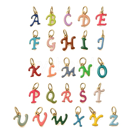 26Pcs Ion Plating(IP) 304 Stainless Steel Enamel Alphabet Charms STAS-F308-02G-1