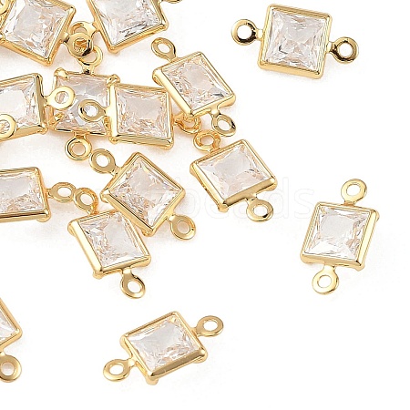 SHEGRACE Brass Pave Cubic Zirconia Square Connector Charms XGRQ2O831-440A-G-1