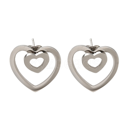 304 Stainless Steel Heart Stud Earrings EJEW-C118-03C-1