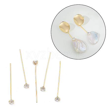 Brass Micro Pave Clear Cubic Zirconia Head Pins KK-M306-09G-03-1