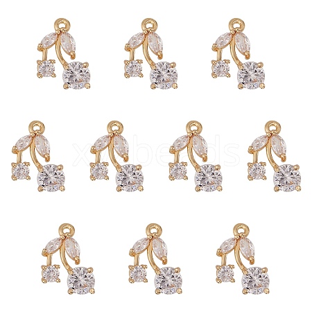 10Pcs Rack Plating Brass Clear Cubic Zirconia Charms ZIRC-SZ0002-14-1