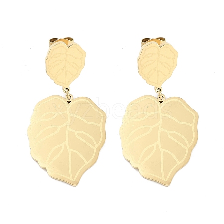 Leaf 304 Stainless Steel Dangle Earrings EJEW-L283-105G-1