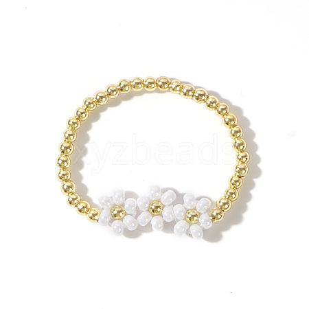 Chic Daisy Brass Beaded Stretch Rings for Women KK5081-1