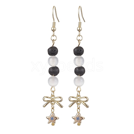 Round Natural Lava Rock & Selenite Dangle Earring EJEW-JE05888-1