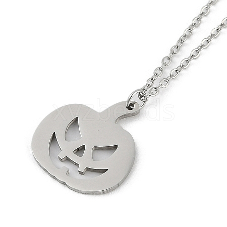 Halloween Series 202 Stainless Steel Cable Chain Pumpkin Pendant Necklaces NJEW-S005-01P-A-1