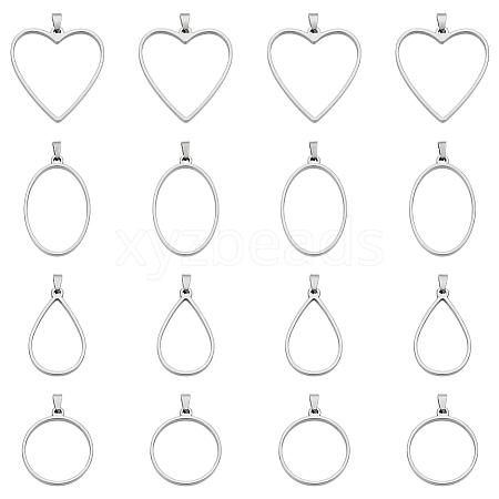 24Pcs 4 Style 304 Stainless Steel Open Back Bezel Pendants PALLOY-UN00029-1