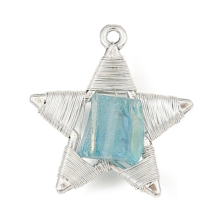 Electroplated Natural Quartz Faceted Copper Wire Wrapped Pendants PALLOY-TA00443-01-1