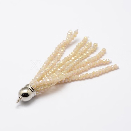 Electroplate Faceted Glass Bead Tassel Big Pendants EGLA-L006-21-1