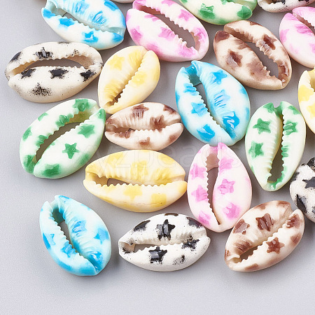 Printed Cowrie Shell Beads SHEL-S274-03-1