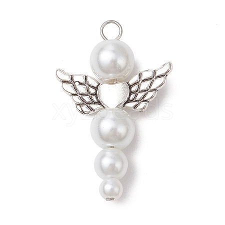 Pearlized Glass Pearl Bead Pendants PALLOY-JF03203-05-1