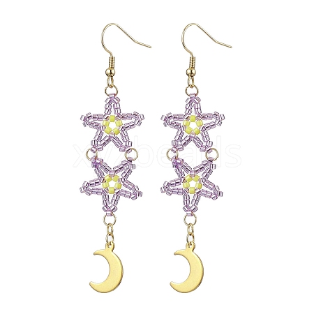 Star Glass Seed Beaded Dangle Earrings for Women EJEW-MZ00206-05-1