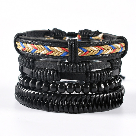 Cowhide & Imitation Leather Cord Knitted Multi-strand Bracelets WG31D03-15-1