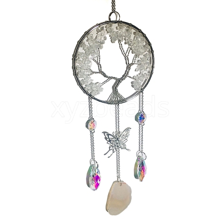 Wire Wrapped Natural Quartz Crystal Chips Tree of Life Hanging Ornaments PW-WGF337A-07-1