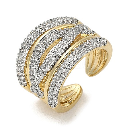 Rack Plating Brass Micro Pave Cubic Zirconia Cuff Finger Rings for Women RJEW-C114-16B-G-1