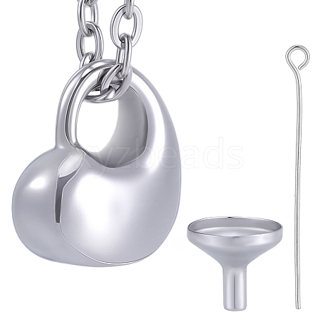 1Pc 304 Stainless Steel Heart Pendant Urn Ashes Necklaces NJEW-CN0001-20P-1
