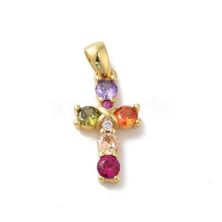 Rack Plating Brass Cubic Zirconia Pendants X-KK-G504-17G-1