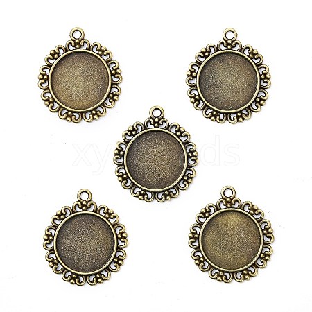 Tibetan Style Flat Round Alloy Pendant Cabochon Settings X-TIBEP-Q045-005AB-NR-1