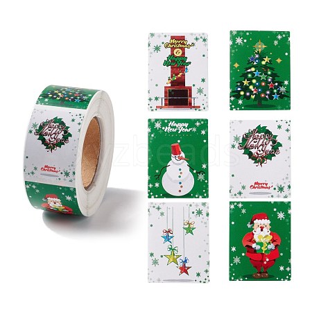Christmas Rectangle with Word Merry Christmas Roll Stickers DIY-G061-11B-1