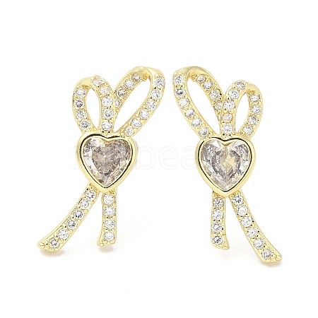 Rack Plating Brass Micro Pave Clear Cubic Zirconia Stud Earrings for Women EJEW-M260-18G-1