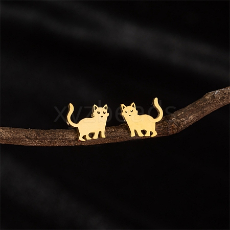 Stainless Steel Cat Shape Stud Earrings PW-WGC97C2-01-1