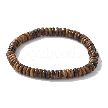 Natural Tiger Eye Disc Beaded Stretch Bracelets BJEW-JB09515-01-1