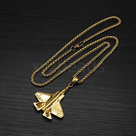 304 Stainless Steel 3D Airplane Pendant Necklaces for Men WG2E2E5-02-1