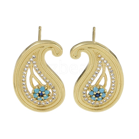 Rack Plating Brass With Cubic Zirconia Stud Earrings EJEW-U006-01G-1